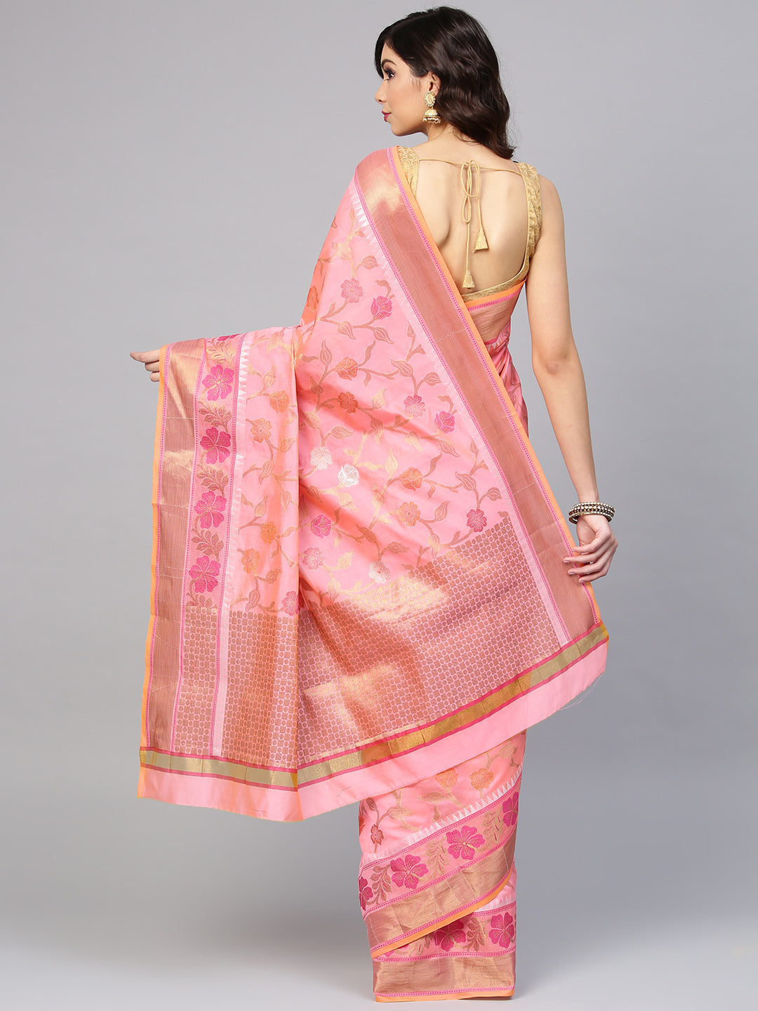 Chanderi Banarasi Silk saree with Zari and Resham Woven Flowers