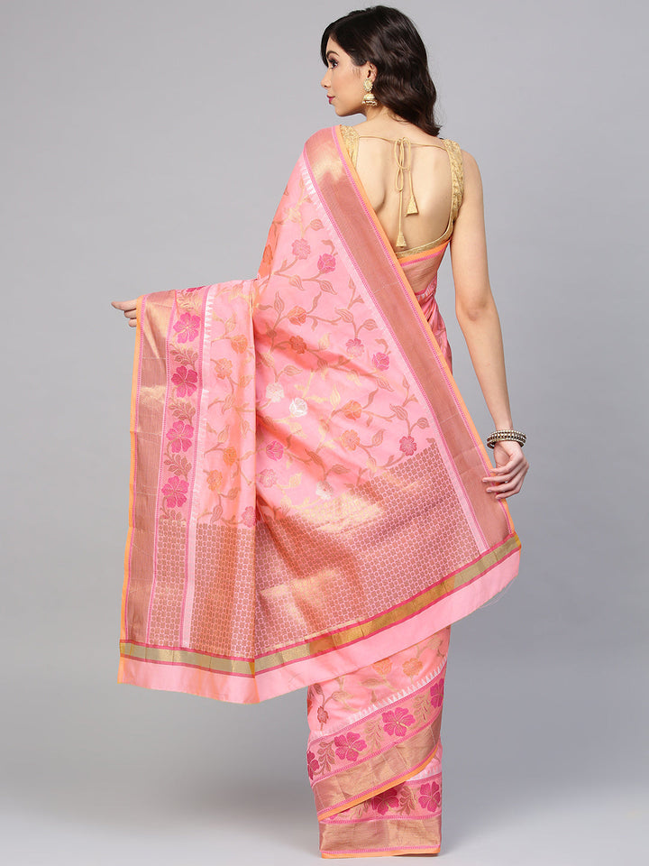 Chanderi Banarasi Silk saree with Zari and Resham Woven Flowers