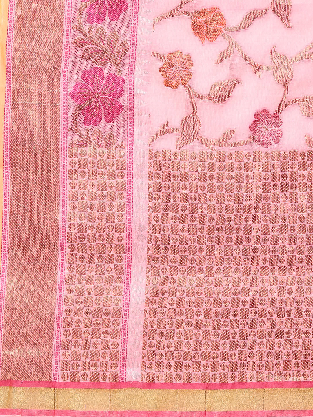 Chanderi Banarasi Silk saree with Zari and Resham Woven Flowers