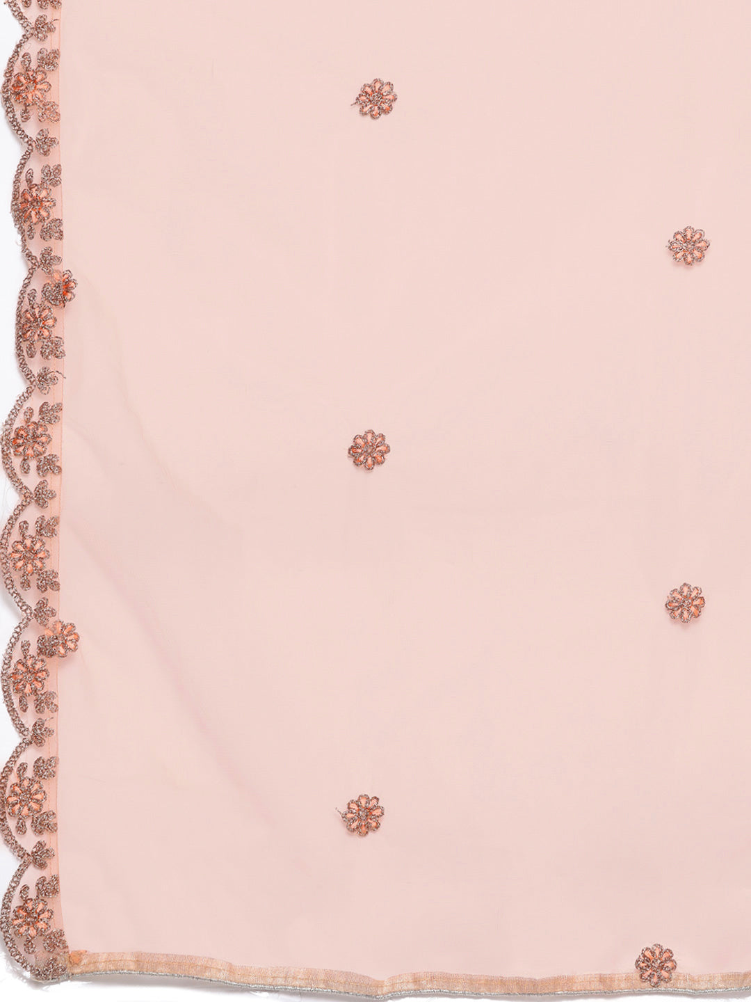 Peach Zari Embellished Floor Length Ruffled Net Gown