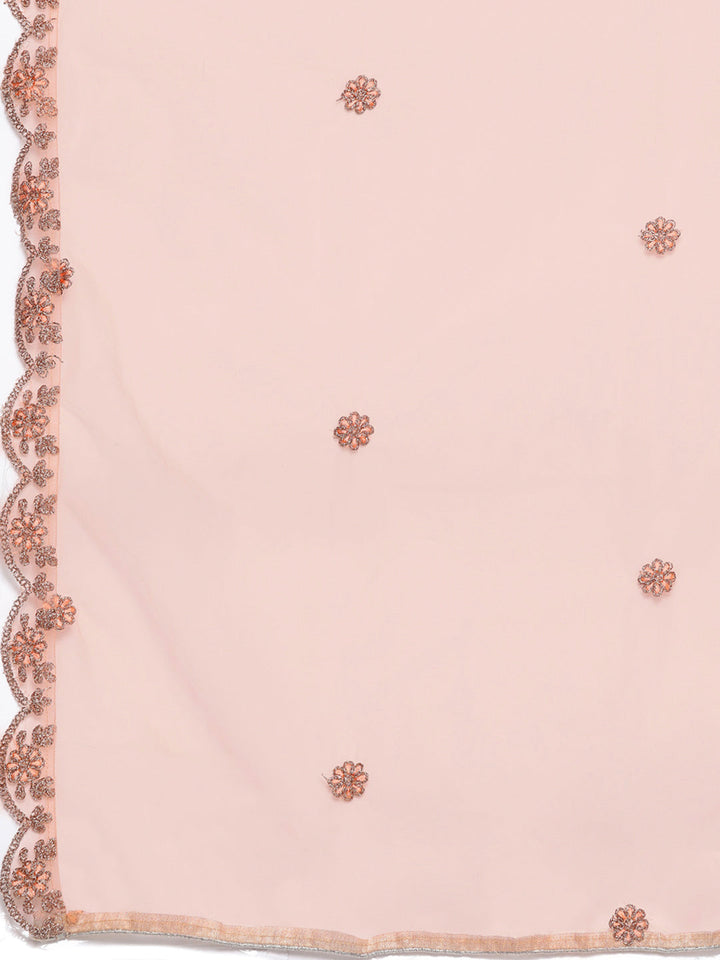 Peach Zari Embellished Floor Length Ruffled Net Gown