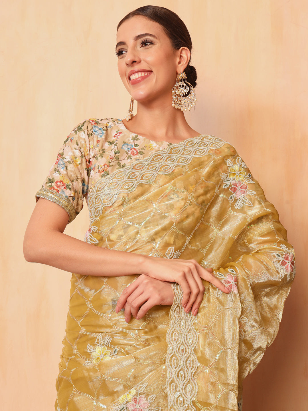 Floral Resham Embroidered & Sequence Embellished Saree