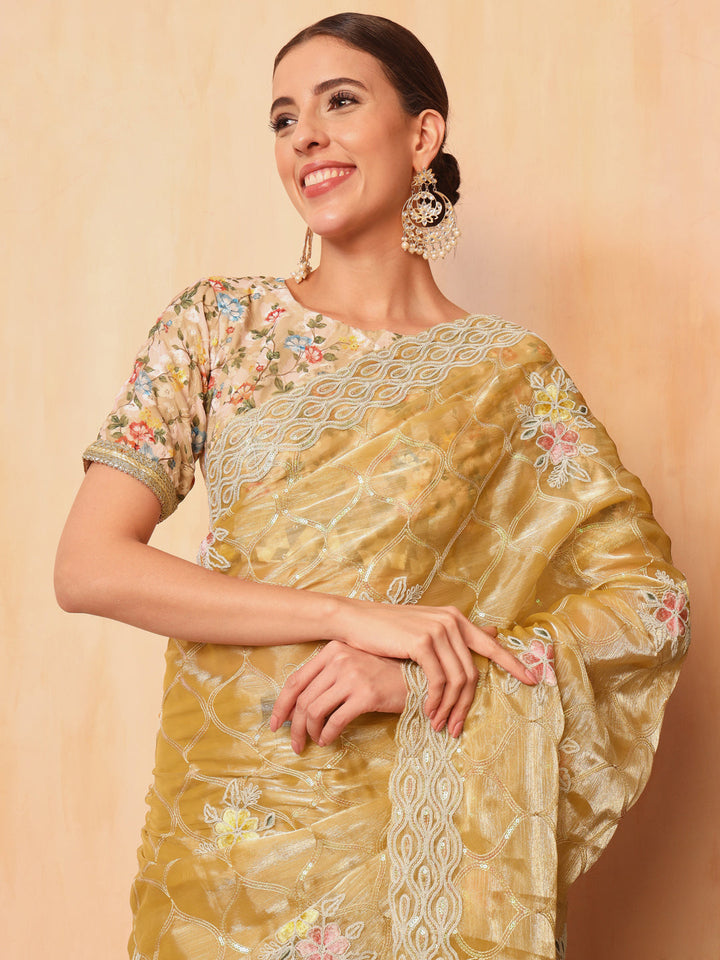 Floral Resham Embroidered & Sequence Embellished Saree