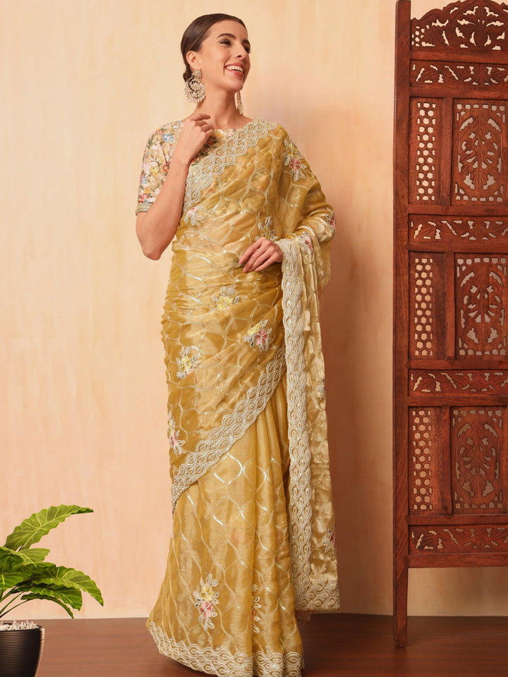 Floral Resham Embroidered & Sequence Embellished Saree