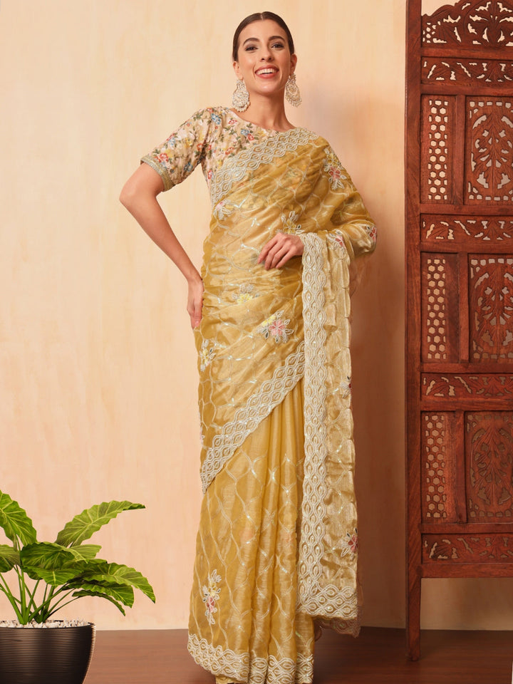 Floral Resham Embroidered & Sequence Embellished Saree