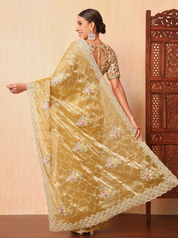 Floral Resham Embroidered & Sequence Embellished Saree