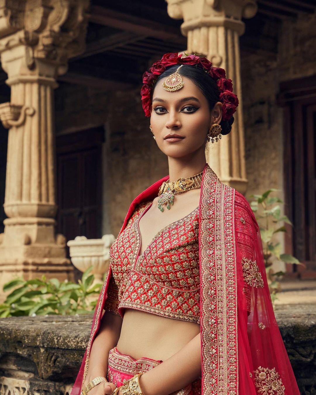 Red Embroidered Bridal Lehenga Choli Dupatta Set