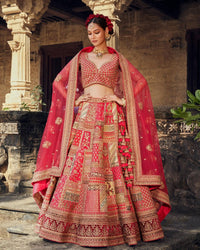 Red Embroidered Bridal Lehenga Choli Dupatta Set