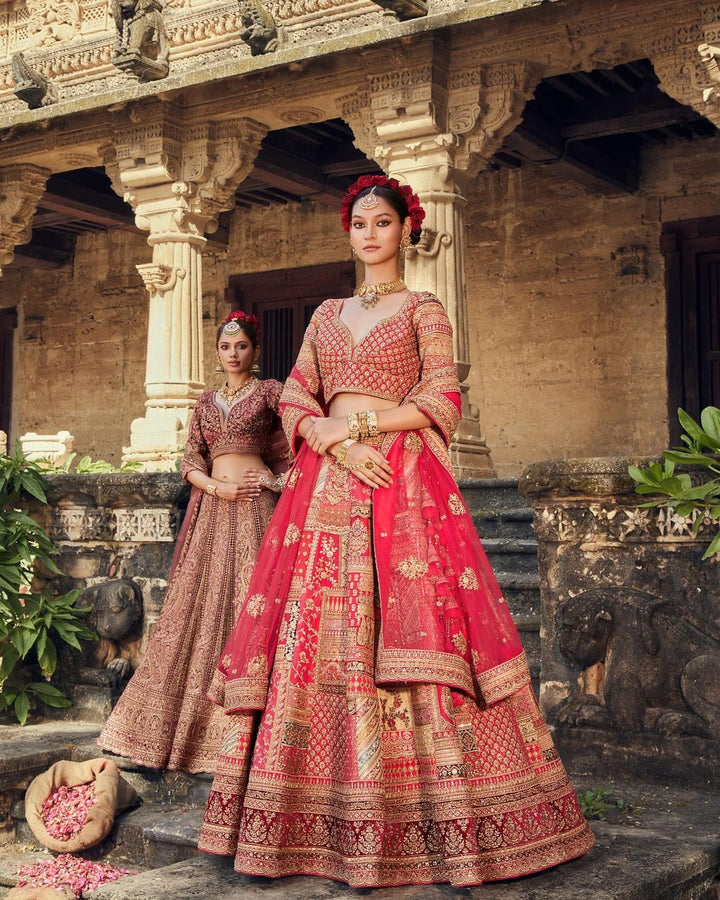 Red Embroidered Bridal Lehenga Choli Dupatta Set