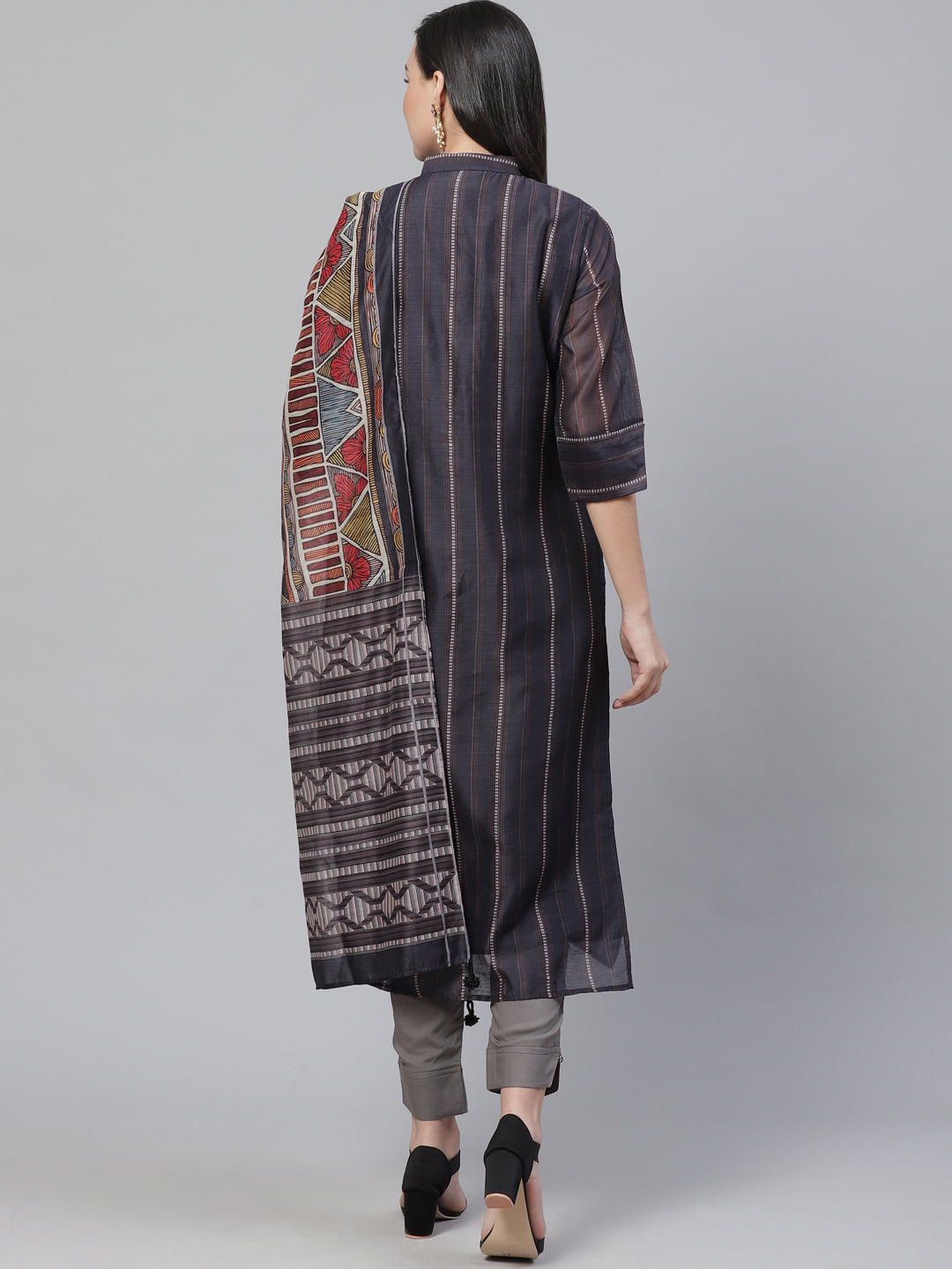 Chanderi Silk Dress Material with Digital Handloom & Indie Print with Maheshwari Dupatta