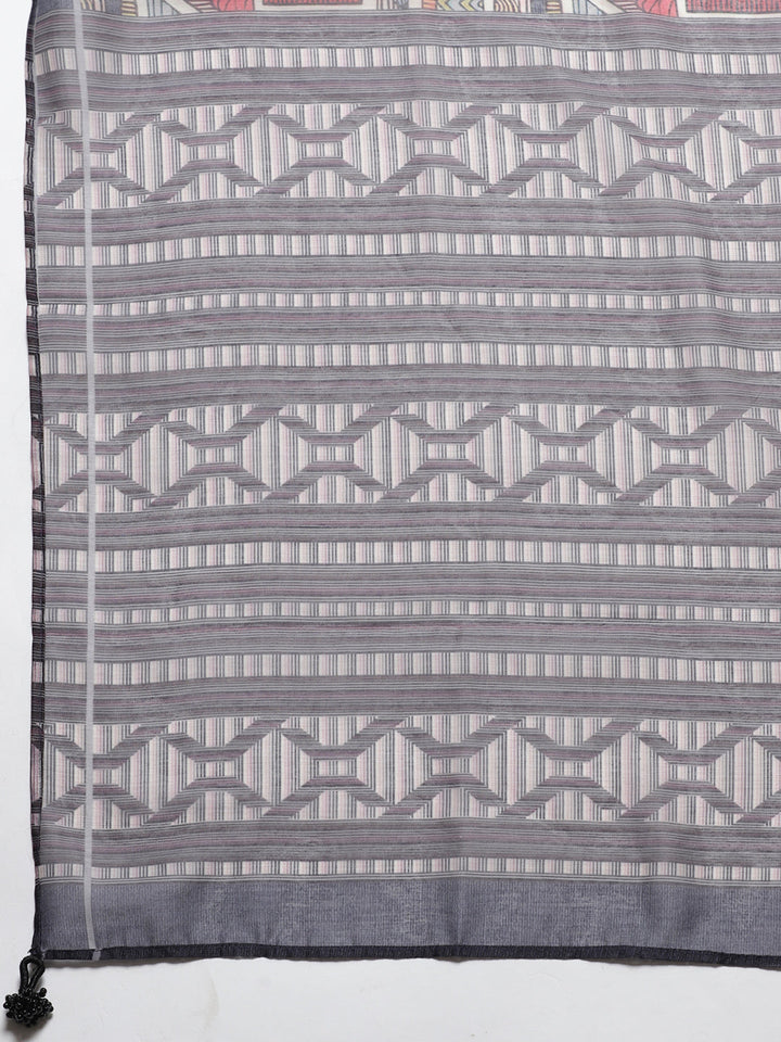 Chanderi Silk Dress Material with Digital Handloom & Indie Print with Maheshwari Dupatta