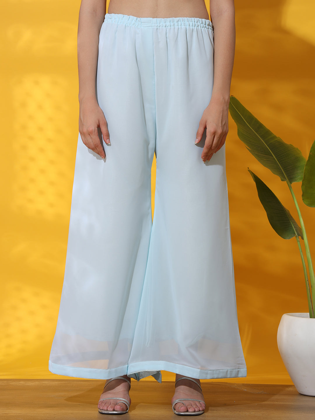Turquoise Pleated Nyraa Style Kurta Set with Mirror Embellishments