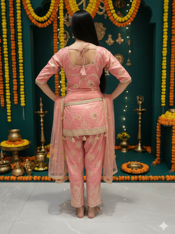 Banarasi Meenakari Straight Suit with Pearl, Mirror Embellishments & Tasseled Hemline