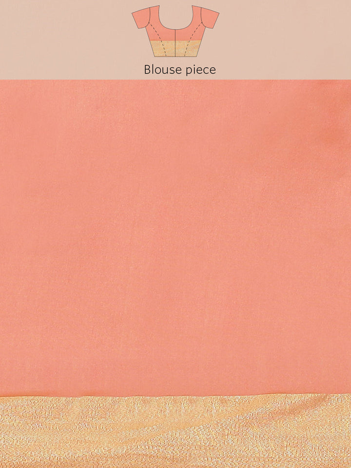 Peach Ethnic Motifs HandWoven Organza Silk Saree with Gold Zari Border
