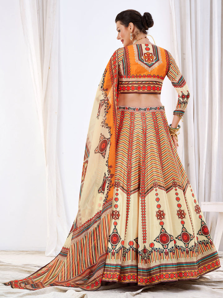 Crystal Embellished Lehenga Set with Chevron Digital Print Dupatta