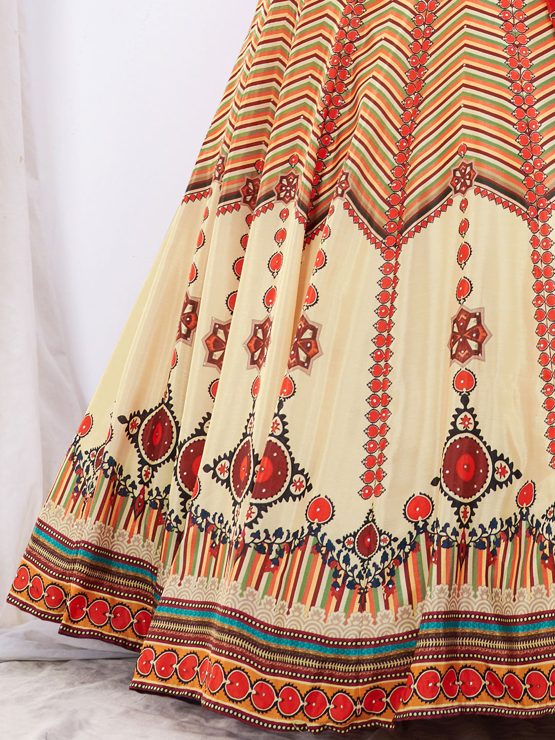 Crystal Embellished Lehenga Set with Chevron Digital Print Dupatta