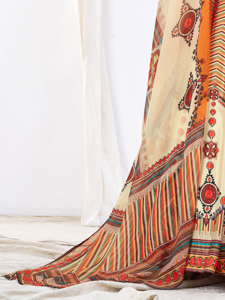 Crystal Embellished Lehenga Set with Chevron Digital Print Dupatta