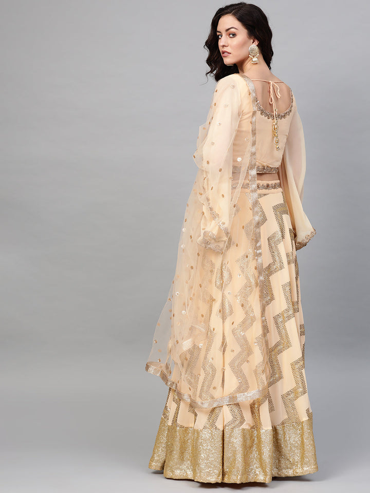 Embroidered Crop Top Lehenga with Flowy Bell Sleeves