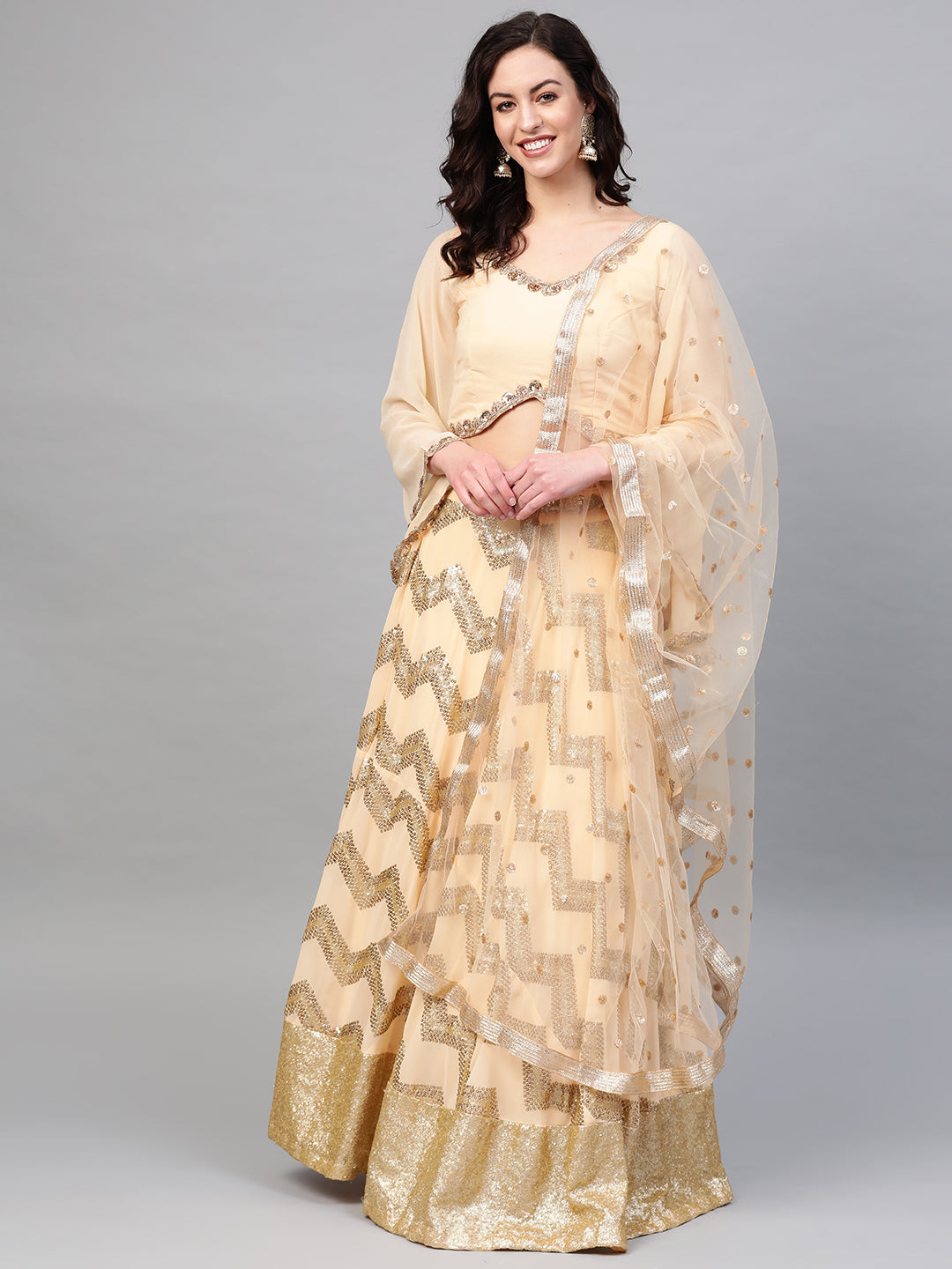 Embroidered Crop Top Lehenga with Flowy Bell Sleeves