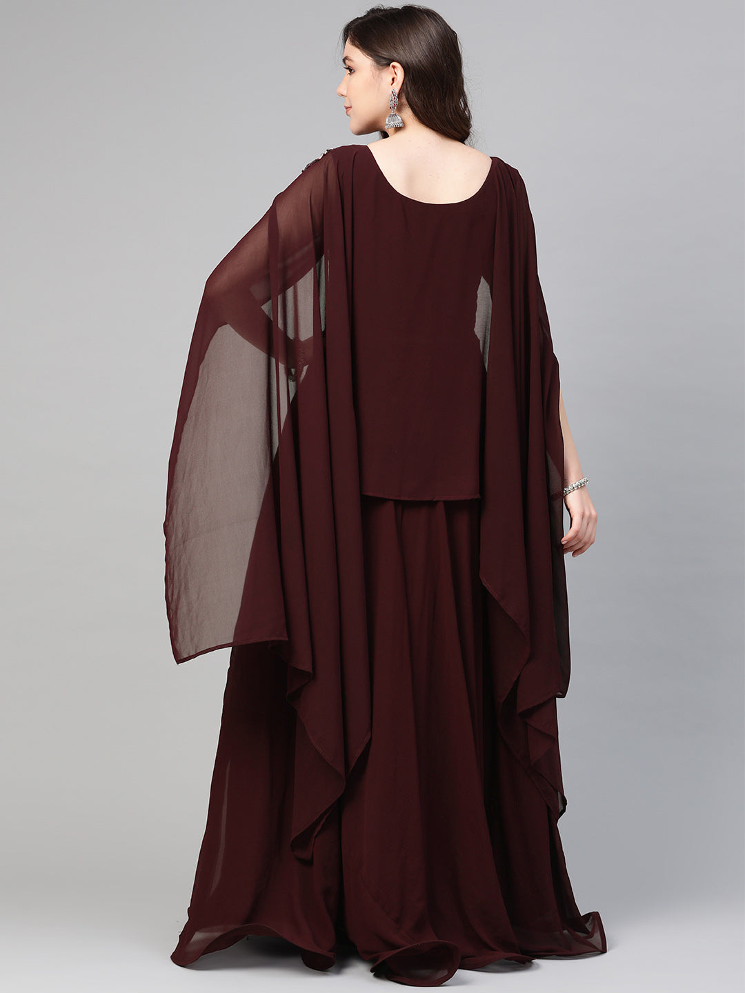 Georgette Sequnned Cocktail Gown with Attached Cape
