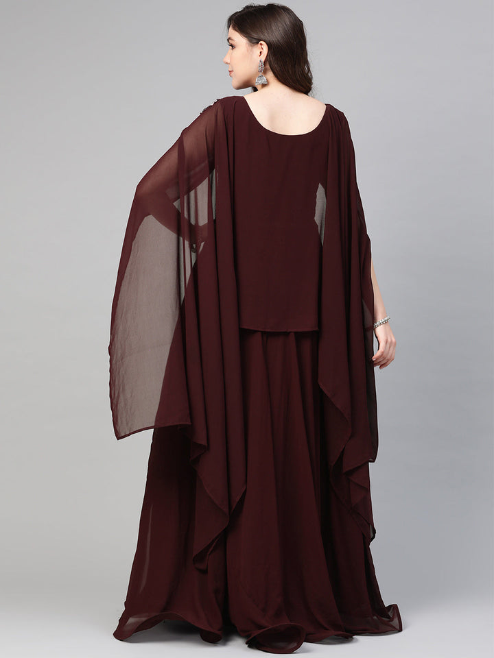 Georgette Sequnned Cocktail Gown with Attached Cape