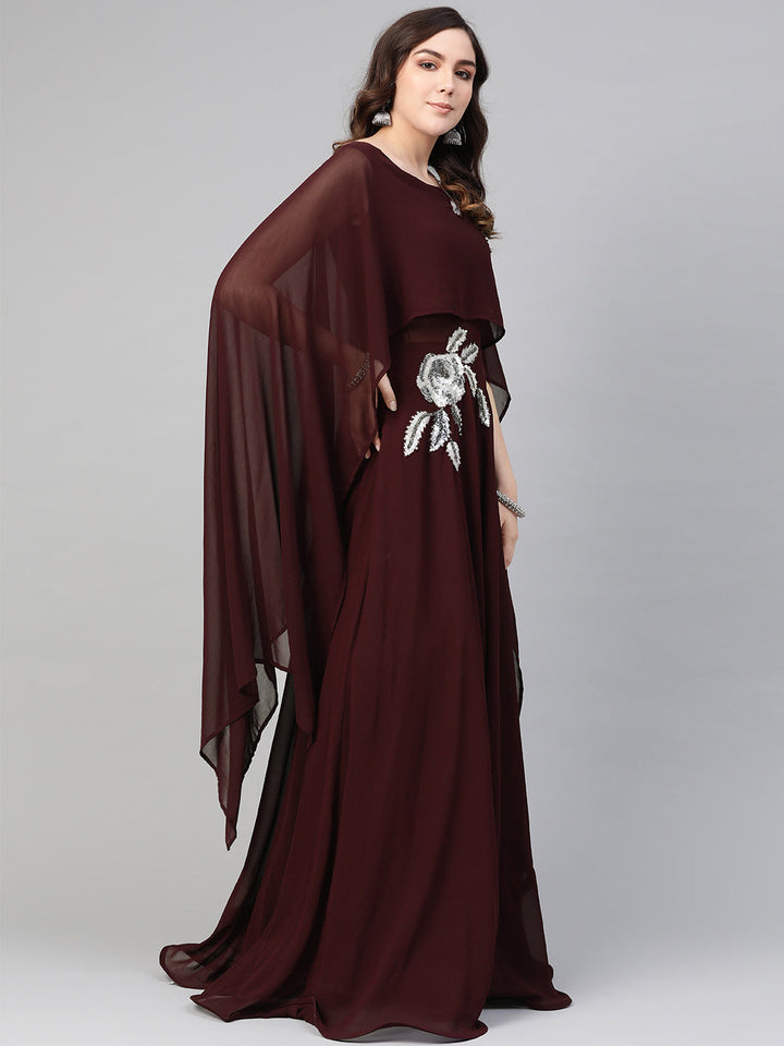 Georgette Sequnned Cocktail Gown with Attached Cape