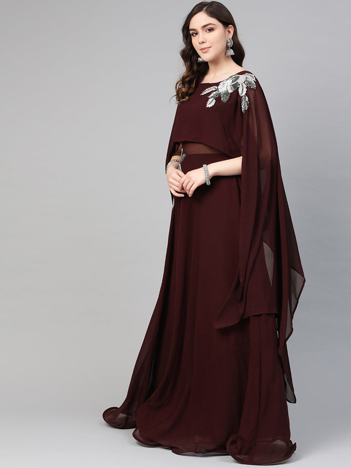 Georgette Sequnned Cocktail Gown with Attached Cape