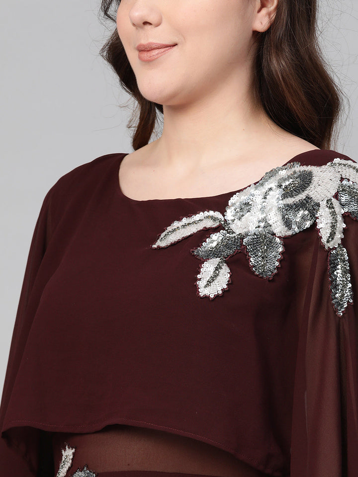 Georgette Sequnned Cocktail Gown with Attached Cape