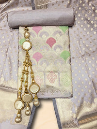 Chhabra 555 Meeanakari Weaving Banarasi Dress Material with Scalloped pattern & Jhallar Dupatta