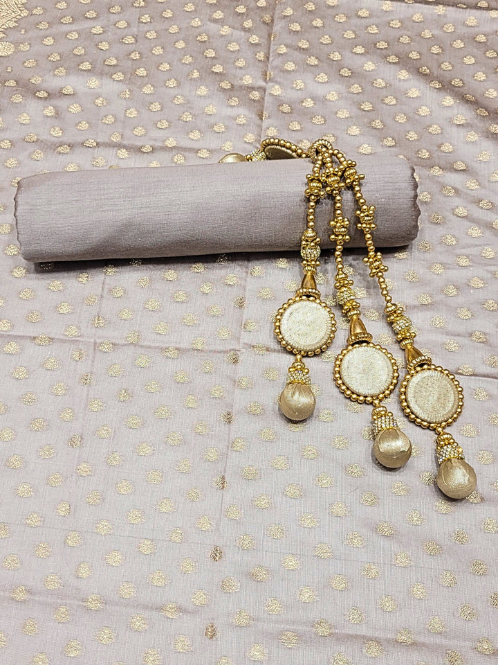 Meeanakari Weaving Banarasi Dress Material with Scalloped pattern & Jhallar Dupatta