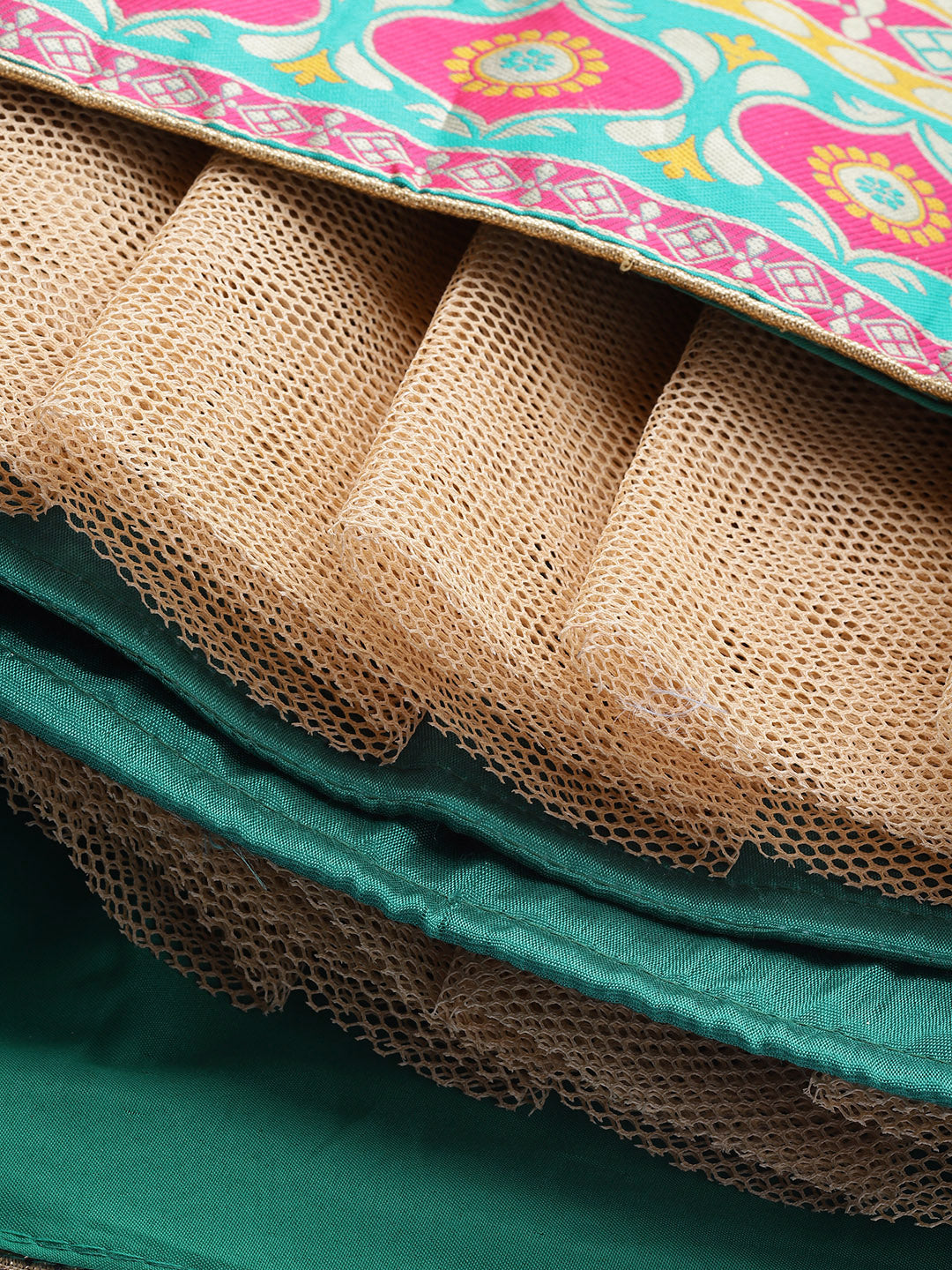 Teal Semi Stitched Banarasi Lehenga with Zari & Resham Weaving