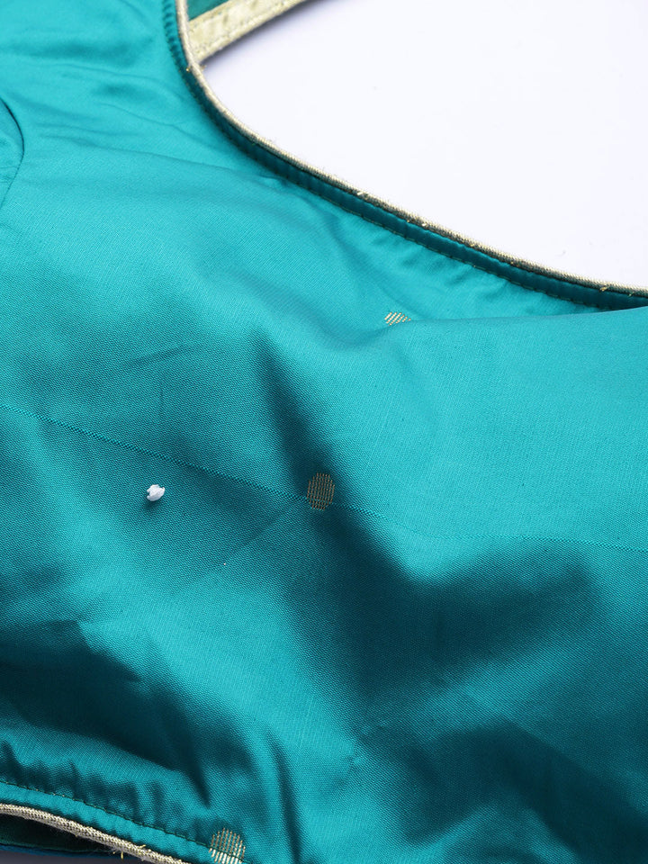 Teal Semi Stitched Banarasi Lehenga with Zari & Resham Weaving