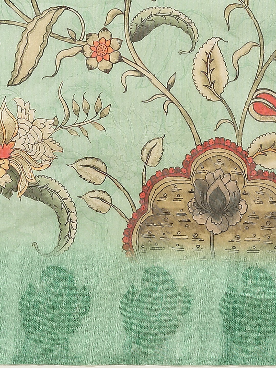 Teal Green Floral Digital Printed Silk Saree With Paisley Woven Blouse