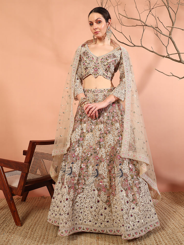 Chhabra 555 Peacock Theme Multi thread, Zardozi Embroidery Lehenga Choli Set & Scalloped Dupatta
