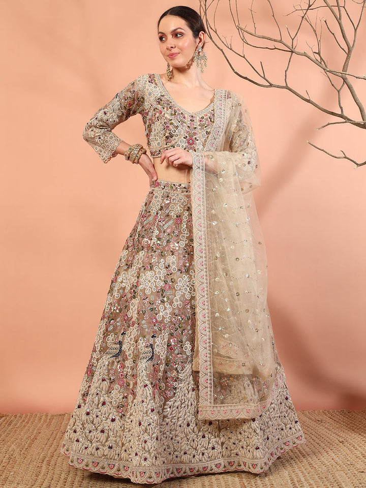 Chhabra 555 Peacock Theme Multi thread, Zardozi Embroidery Lehenga Choli Set & Scalloped Dupatta