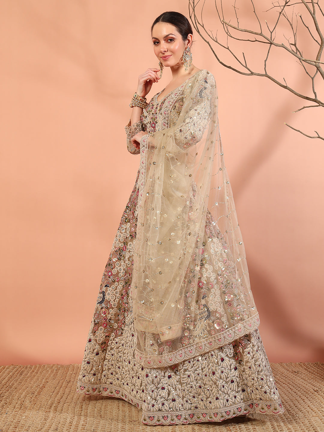 Chhabra 555 Peacock Theme Multi thread, Zardozi Embroidery Lehenga Choli Set & Scalloped Dupatta