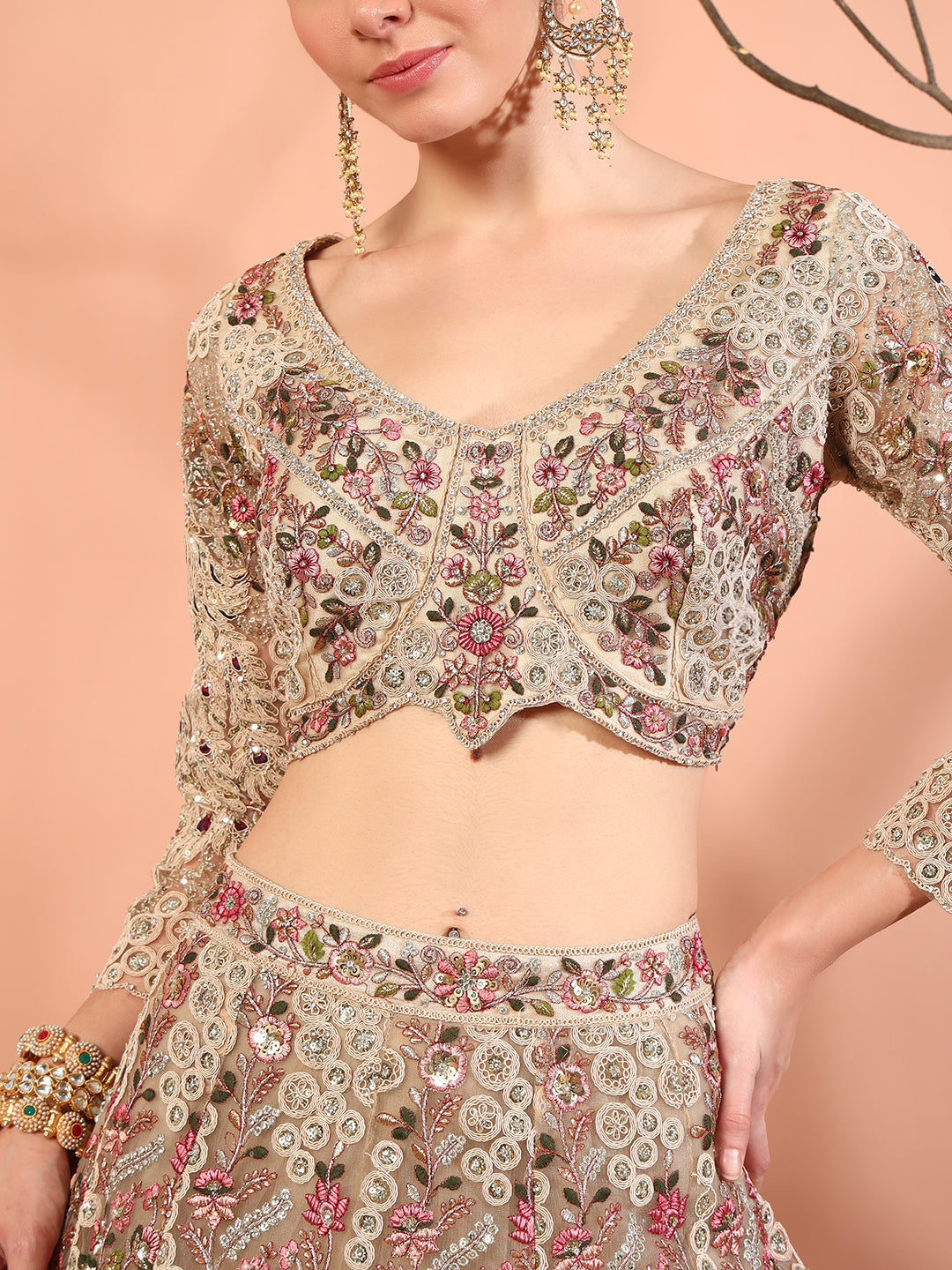 Chhabra 555 Peacock Theme Multi thread, Zardozi Embroidery Lehenga Choli Set & Scalloped Dupatta