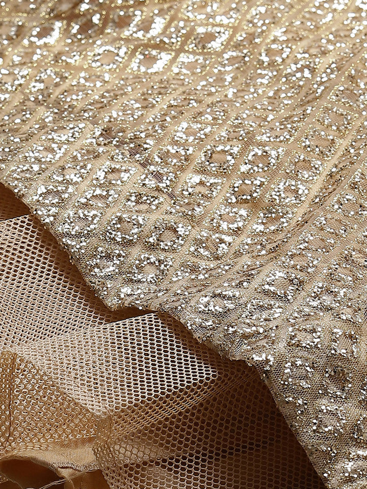 Made to Measure Golden Net Embellished Gown With Sequence Sparkles & Stone Work