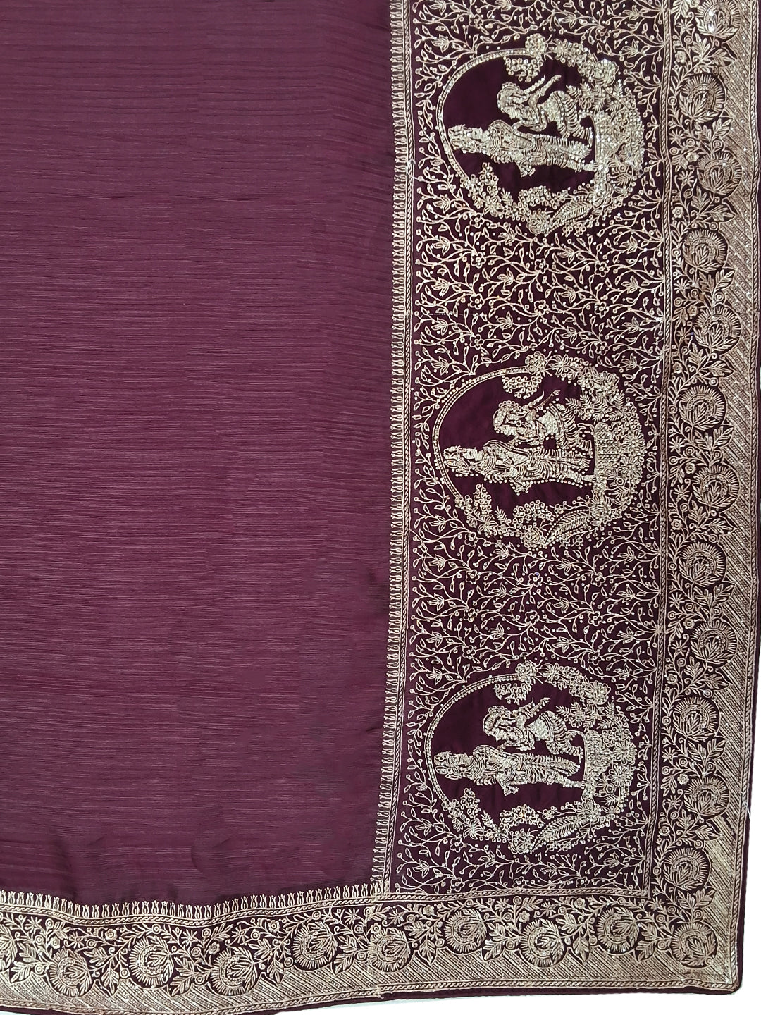 Wine Silk Saree with Zari Woven Border and Embroidered Blouse Piece