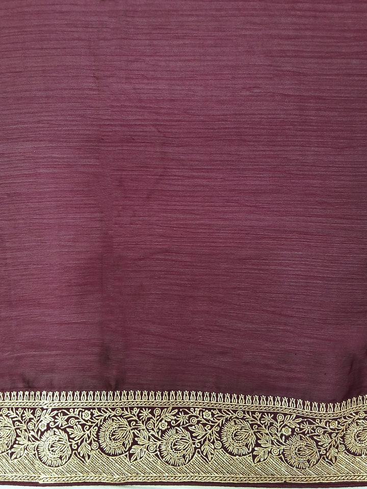Wine Silk Saree with Zari Woven Border and Embroidered Blouse Piece