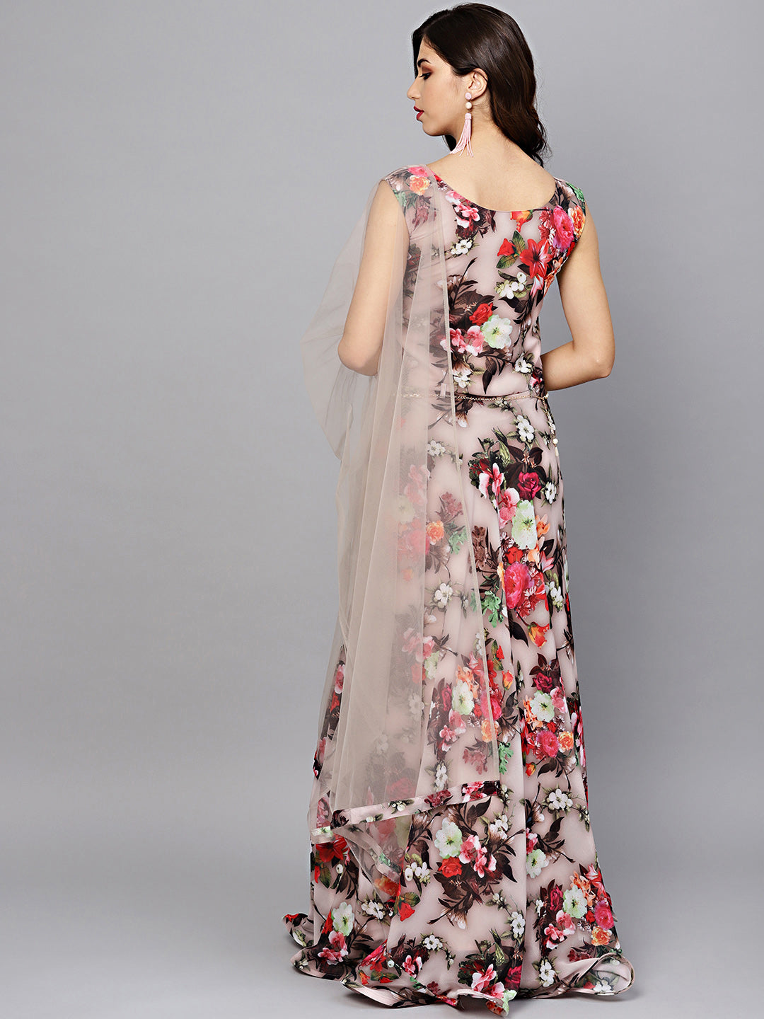 Georgette Floral Anarkali Cocktail Gown with matching Belt