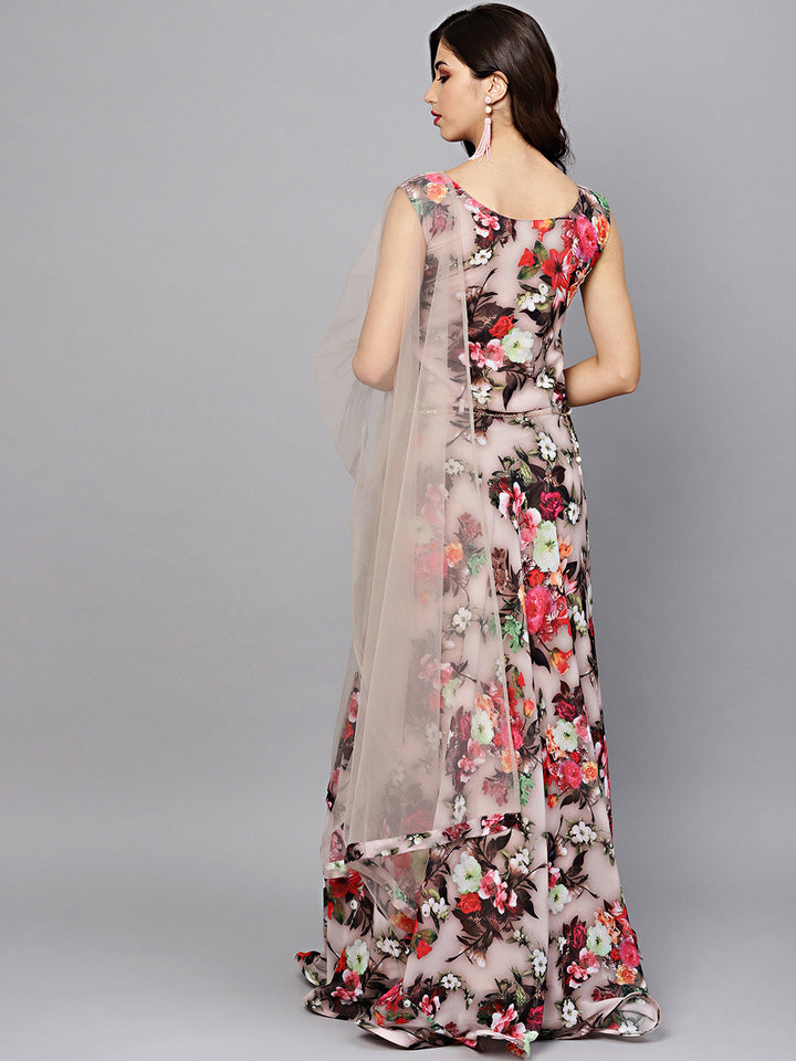 Georgette Floral Anarkali Cocktail Gown with matching Belt