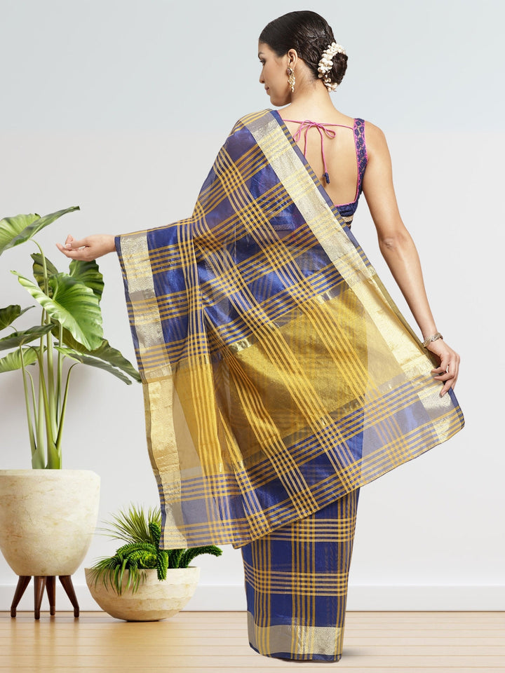 Banarasi Jamdani Saree with Zari Woven Paisley Border and Heavy Contrast Pallu