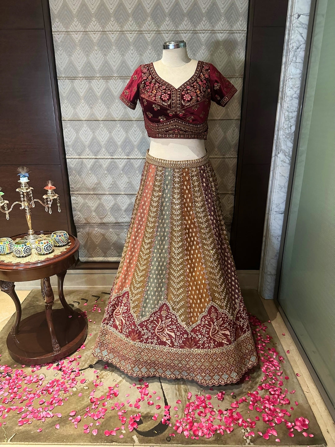 Regal Garnet and Gold Festive Lehenga