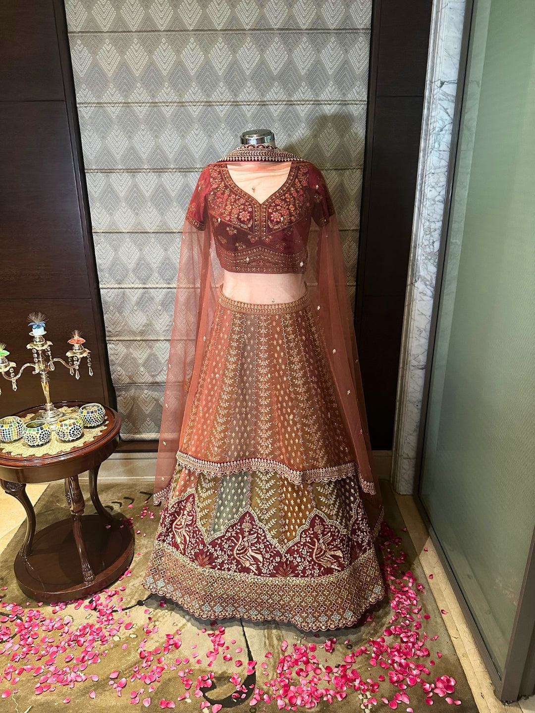 Regal Garnet and Gold Festive Lehenga