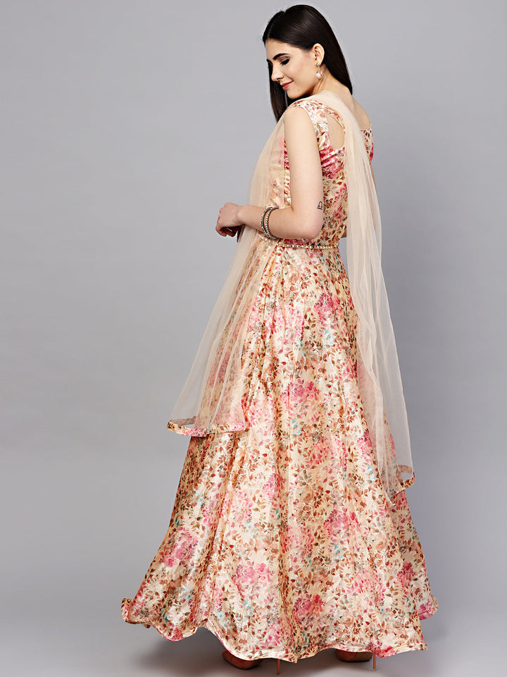 Floral Print Dress with Belt and Cut-out keyhole pattern