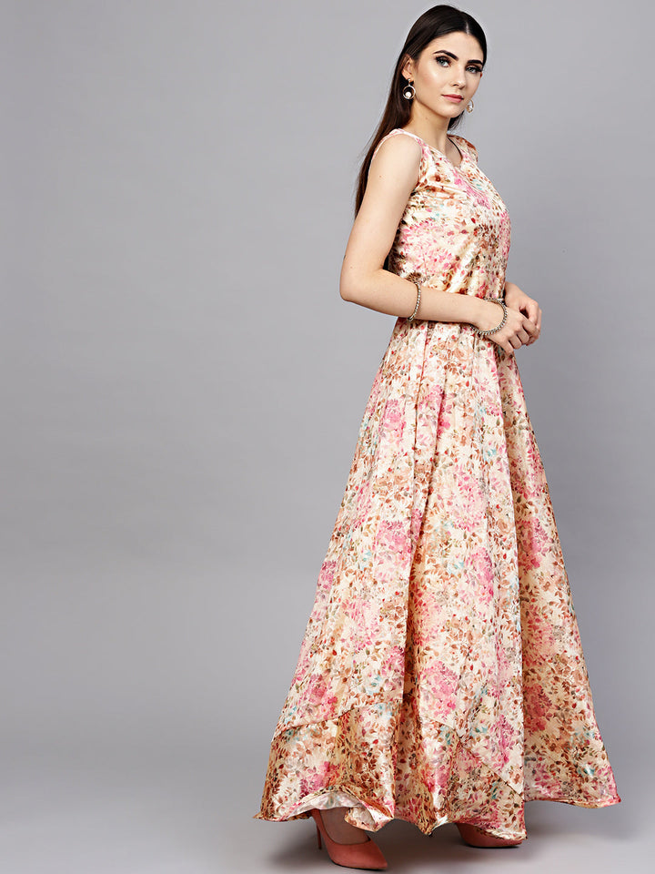 Floral Print Dress with Belt and Cut-out keyhole pattern