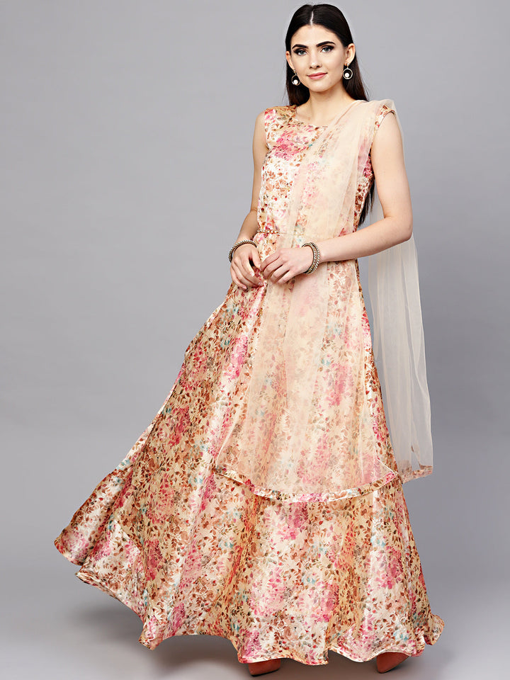 Floral Print Dress with Belt and Cut-out keyhole pattern