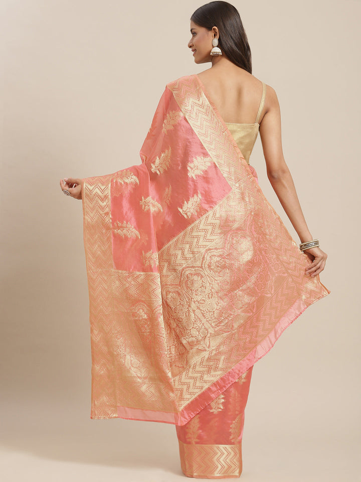 Pink Ethnic Motifs Chanderi Brocade Saree with Woven Border