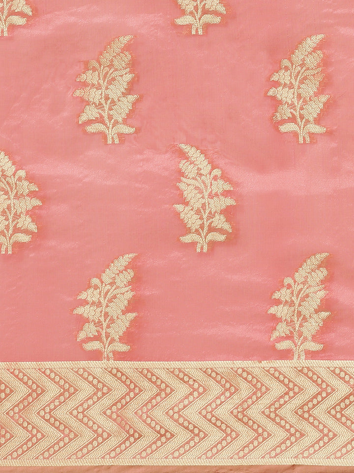 Pink Ethnic Motifs Chanderi Brocade Saree with Woven Border